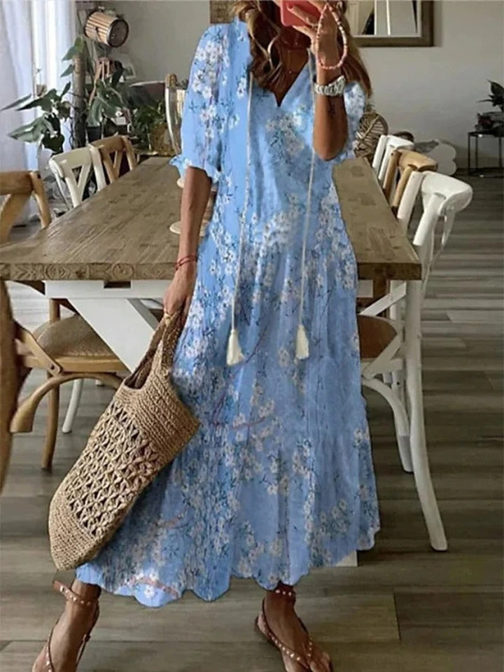Aliams | Boho Blumen Maxi Kleid für Damen