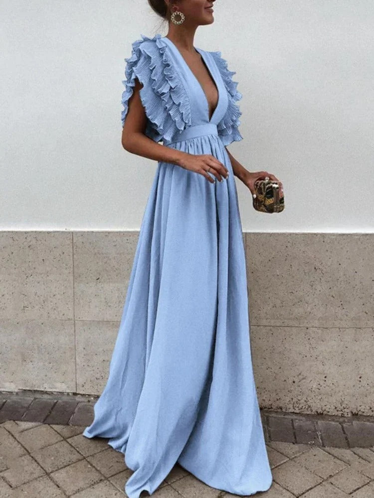 Aliams | Elegantes V-Ausschnitt-Kleid mit Rüschärmeln