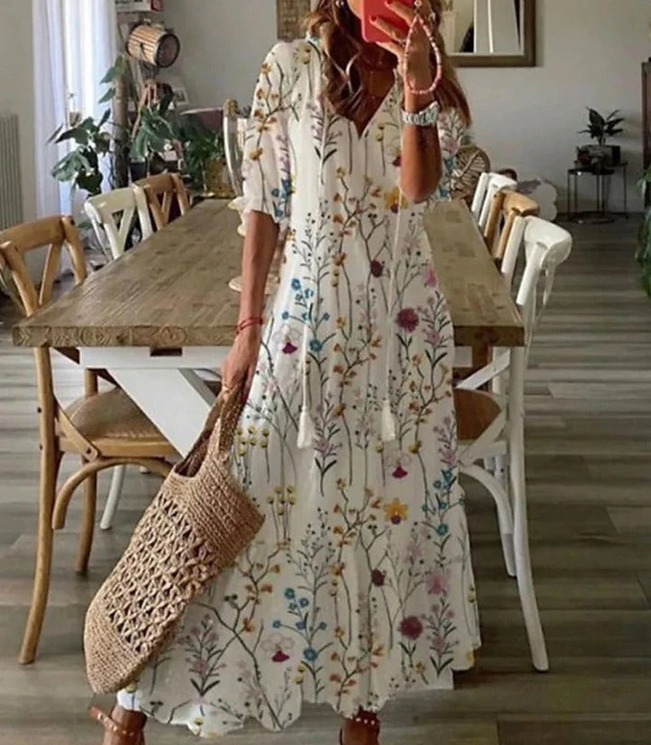 Aliams | Boho Blumen Maxi Kleid für Damen