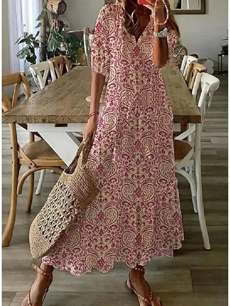 Aliams | Boho Blumen Maxi Kleid für Damen