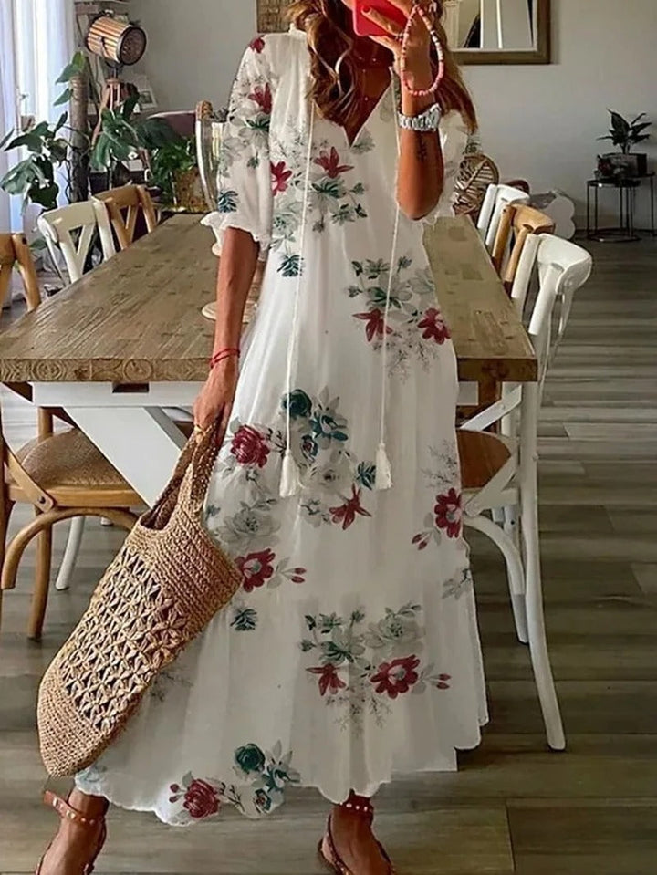Aliams | Boho Blumen Maxi Kleid für Damen