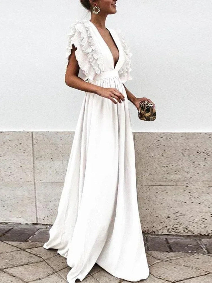 Aliams | Elegantes V-Ausschnitt-Kleid mit Rüschärmeln