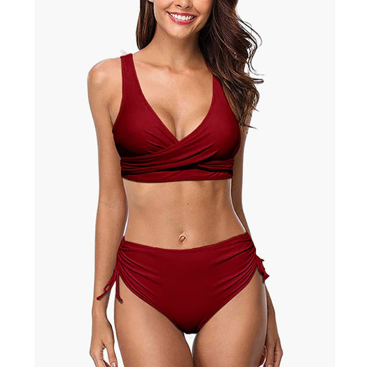 Aliams | Bikini Set Hochtaillierte Hose V-Ausschnitt Wickel-Oberteil Verstellbar & Unterstützende Passform