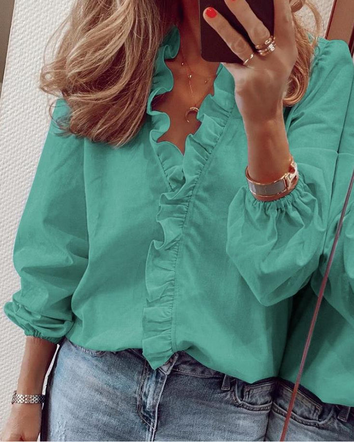 Aliams | Bluse mit Rüschen und V-Ausschnitt