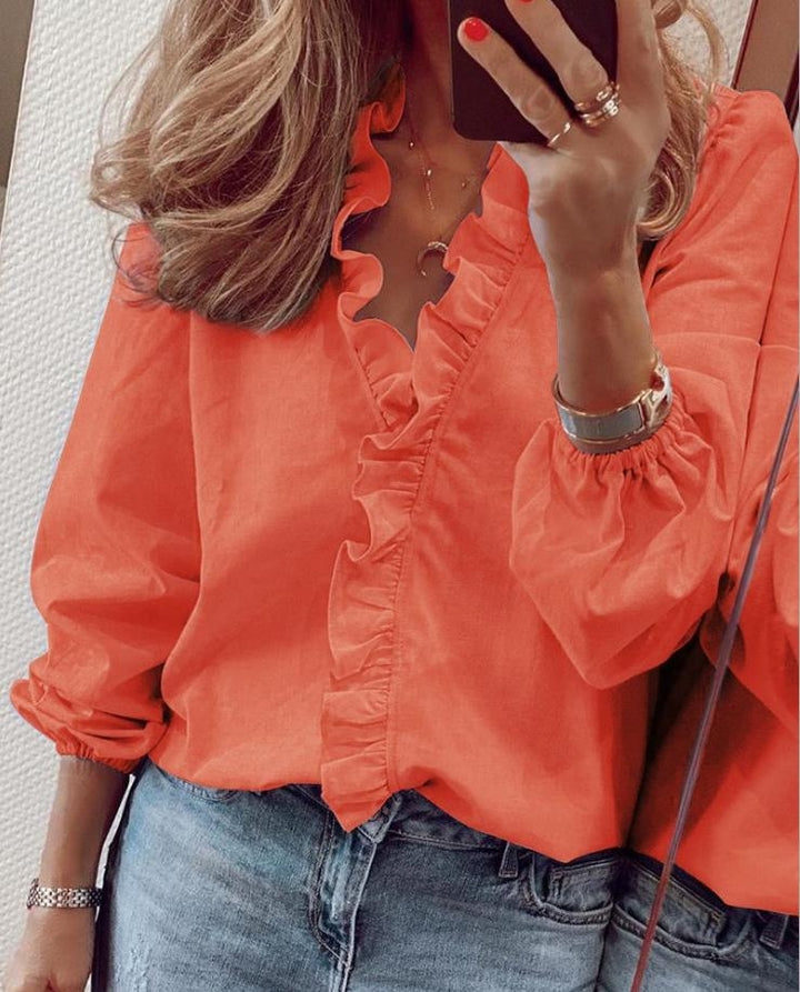 Aliams | Bluse mit Rüschen und V-Ausschnitt