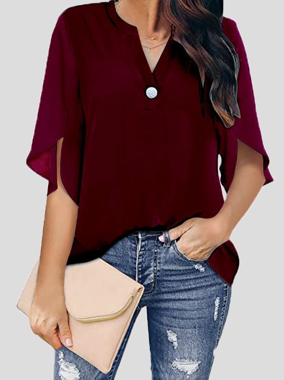 Aliams | Frauen Blusen Lässig V-Ausschnitt Kurzarm Chiffon Bluse