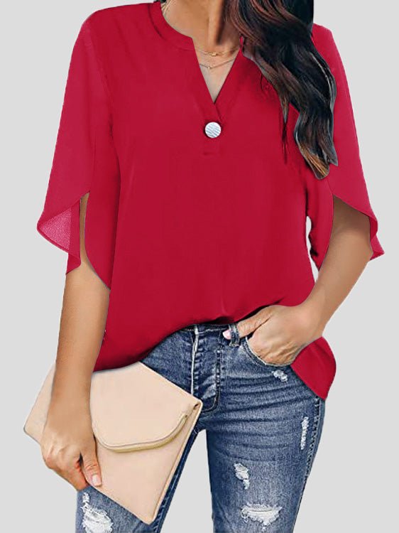 Aliams | Frauen Blusen Lässig V-Ausschnitt Kurzarm Chiffon Bluse