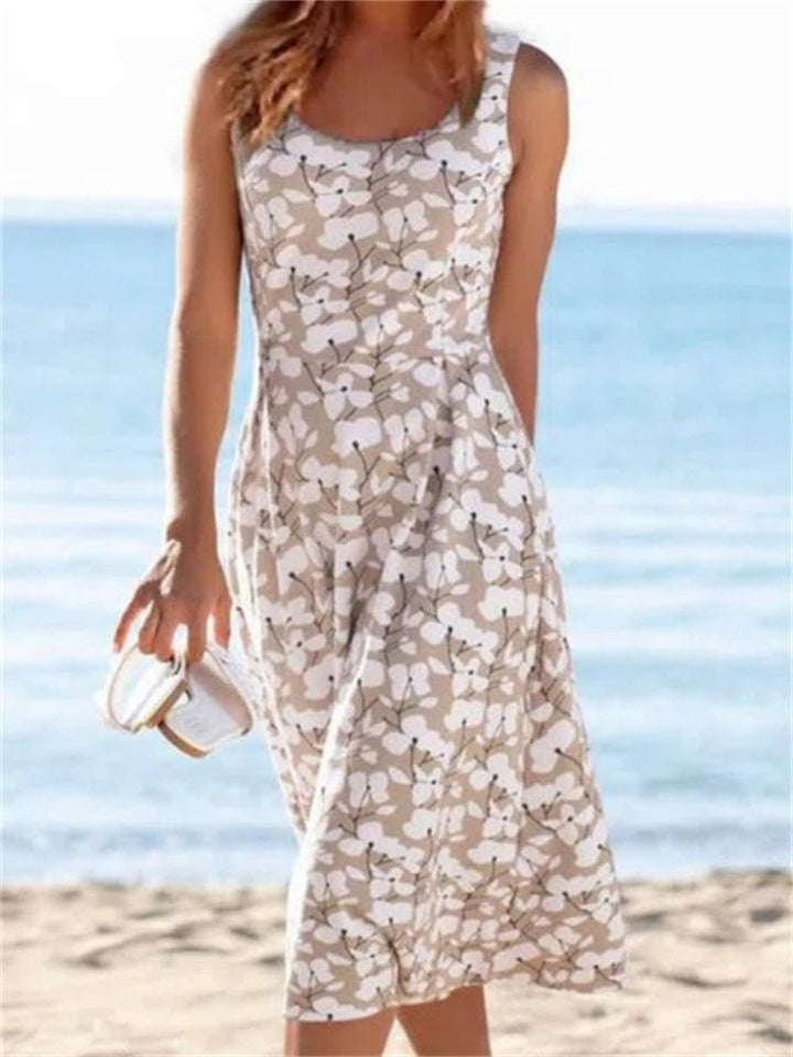Aliams | Frauen Kleider Rundhals Blumengemustertes Ärmelloses Kleid