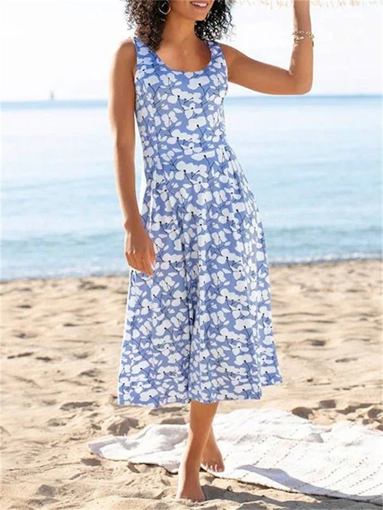 Aliams | Frauen Kleider Rundhals Blumengemustertes Ärmelloses Kleid