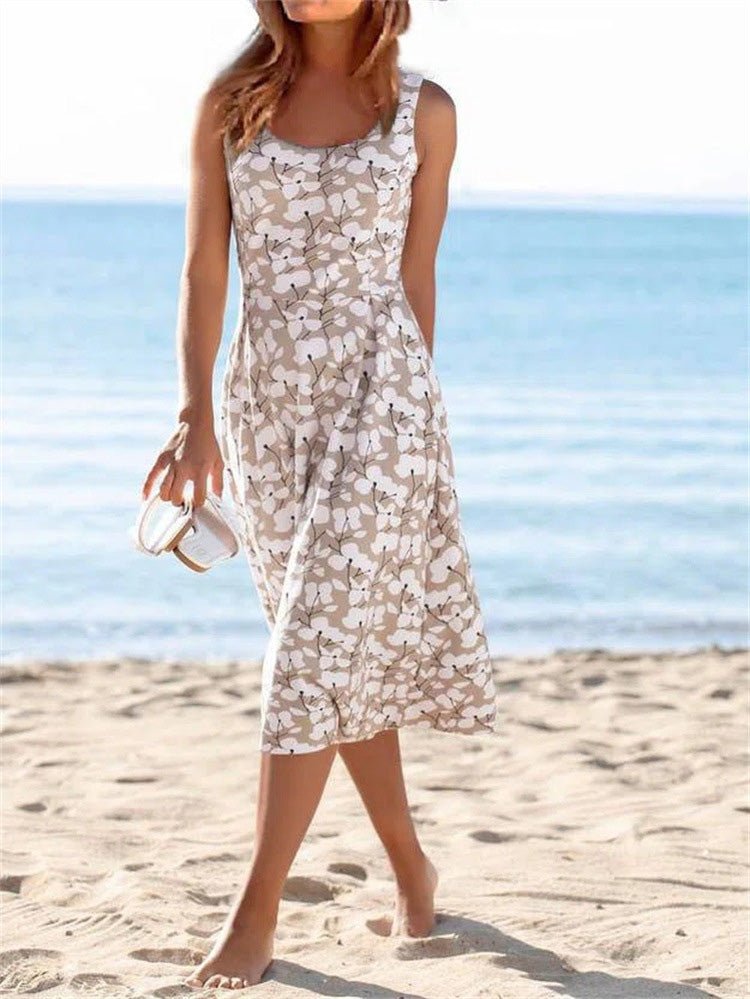 Aliams | Frauen Kleider Rundhals Blumengemustertes Ärmelloses Kleid