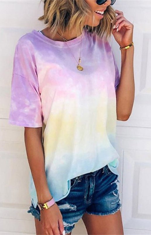 Aliams | Damen Tie Dye Gradient Print Lose T-Shirt für Frauen