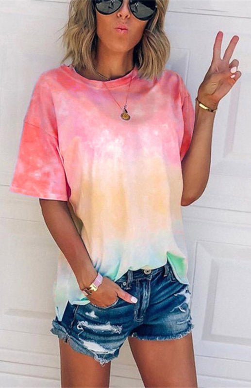 Aliams | Damen Tie Dye Gradient Print Lose T-Shirt für Frauen