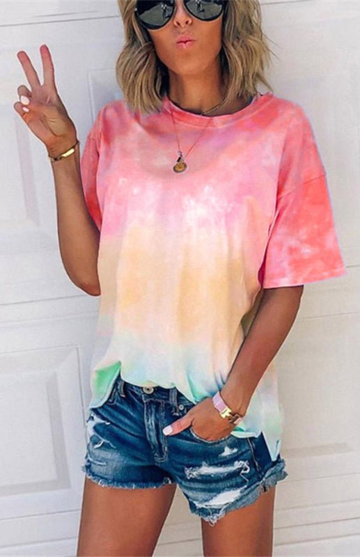 Aliams | Damen Tie Dye Gradient Print Lose T-Shirt für Frauen