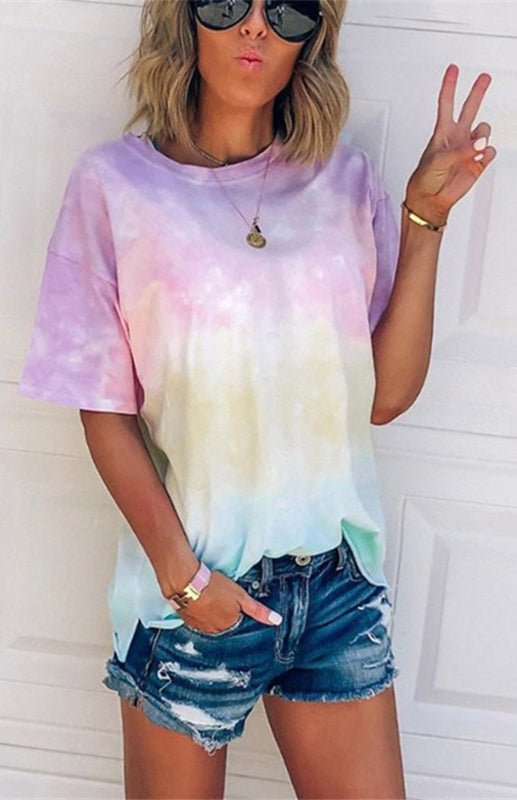 Aliams | Damen Tie Dye Gradient Print Lose T-Shirt für Frauen