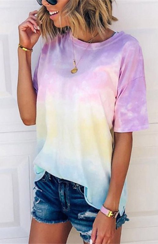 Aliams | Damen Tie Dye Gradient Print Lose T-Shirt für Frauen