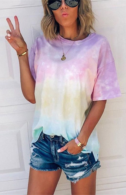 Aliams | Damen Tie Dye Gradient Print Lose T-Shirt für Frauen