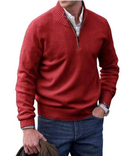Herren Pullover Mit Revers Und Reißverschluss Einfarbig